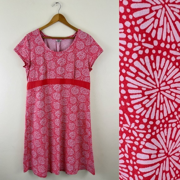 L.L. Bean Tencel Blend Boho Firework Pattern Stretchy Short Sleeve Midi Dress - Picture 1 of 13